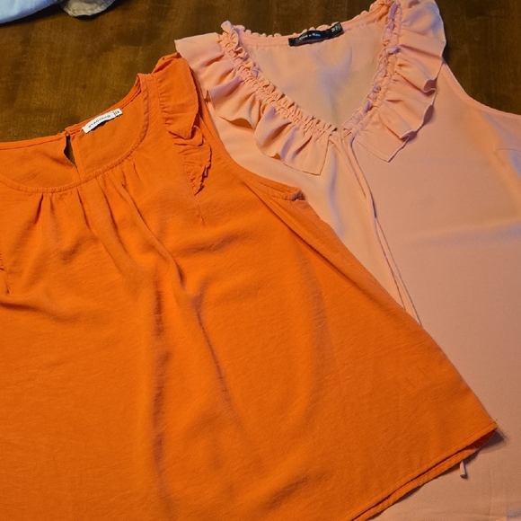 Orange and Light Orange Ruffle Sleeveless Tops - Picture 1 of 7